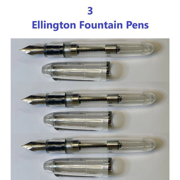 Ellington Pens Fountain Pen Clarity Transparent Clear Medium Nib NEW 3 PENS - Picture 1 of 6